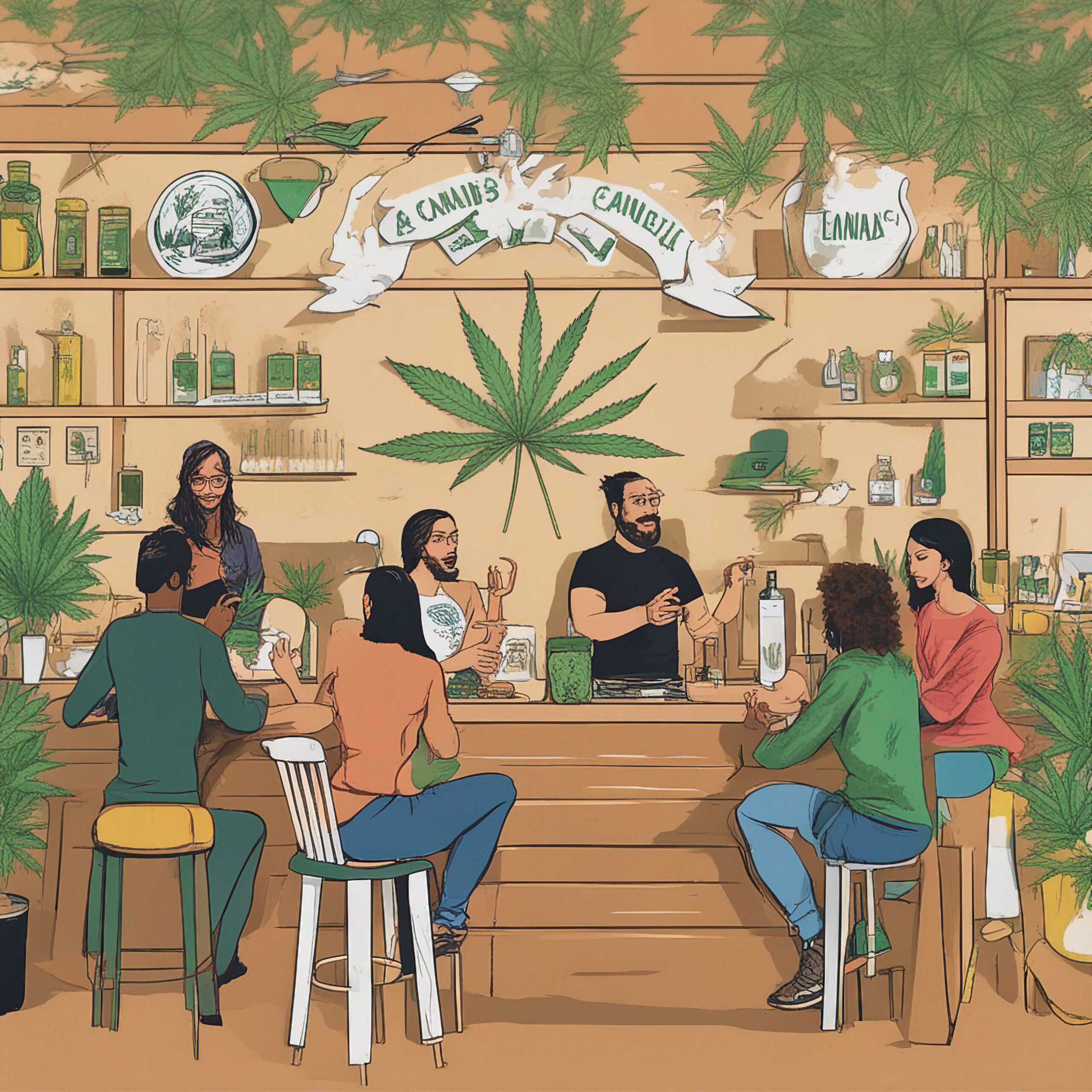 Create an engaging visual representation of a vibrant Cannabis Club that promotes community, educati_clipdrop-enhance
